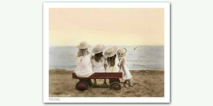 photograph of girls on wagon