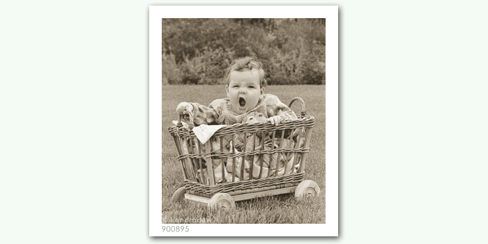 photograph of baby in wagon