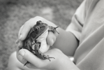 photograph of boy with frog