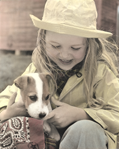 photograph of girl and dog